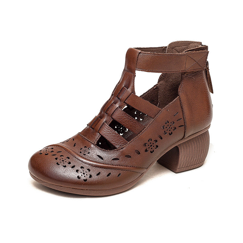 Women's High Round Toe Roman Style Breathable Heels