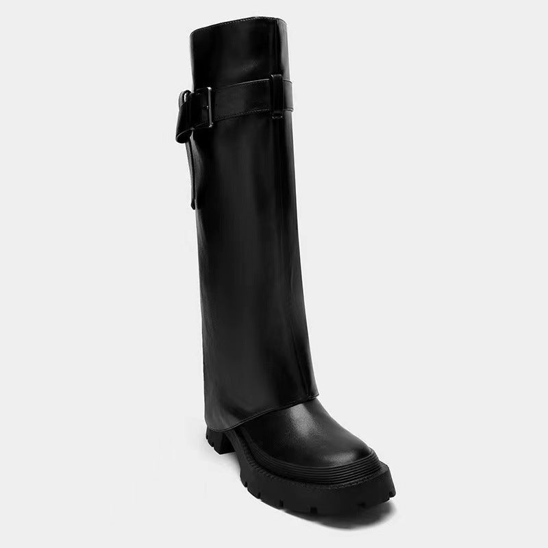 Women's Thin Leg Chunky Round Toe Below Boots