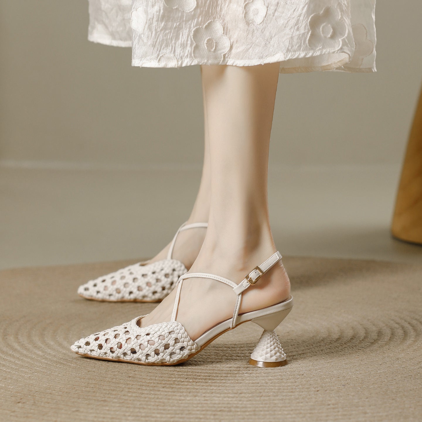 Women's French Woven Closed Toe Summer Pointed Heels
