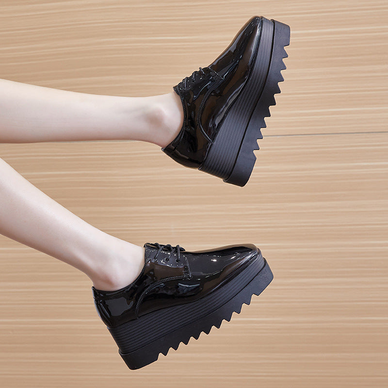 Women's Autumn British Style Square Toe Patent Women's Casual Shoes