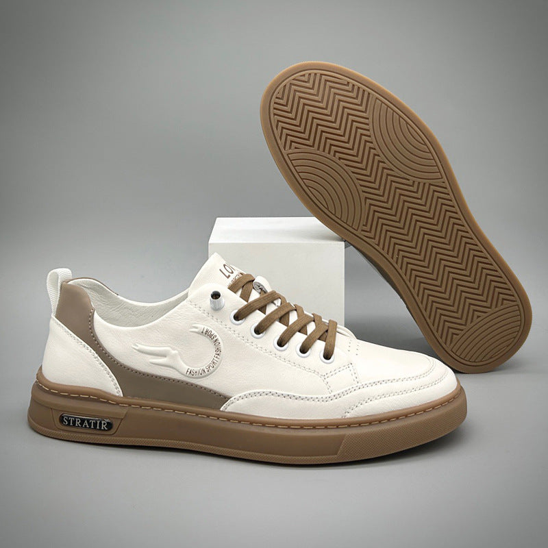 Men's Top Layer Cowhide Genuine White Green Men's Board Shoes