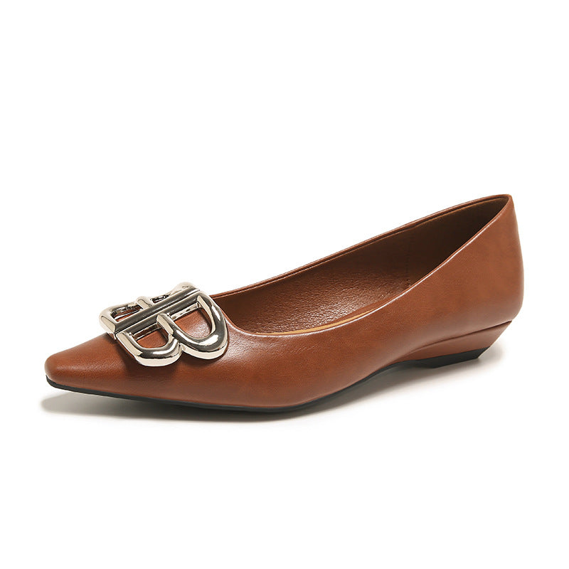 Design Metal Buckle Pointed Patent Low Heels