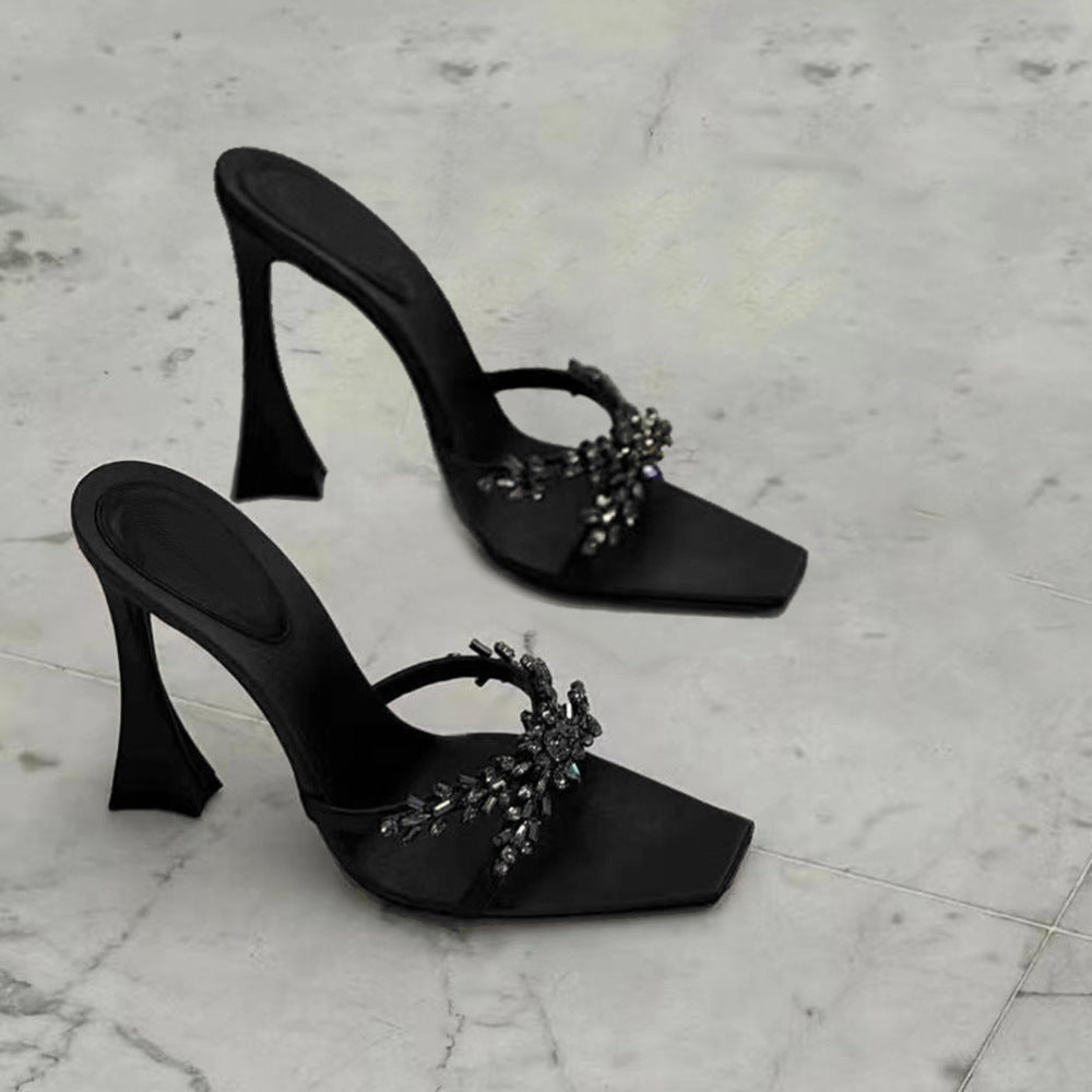 Women's French Rhinestone Summer Cross Strap High Heels