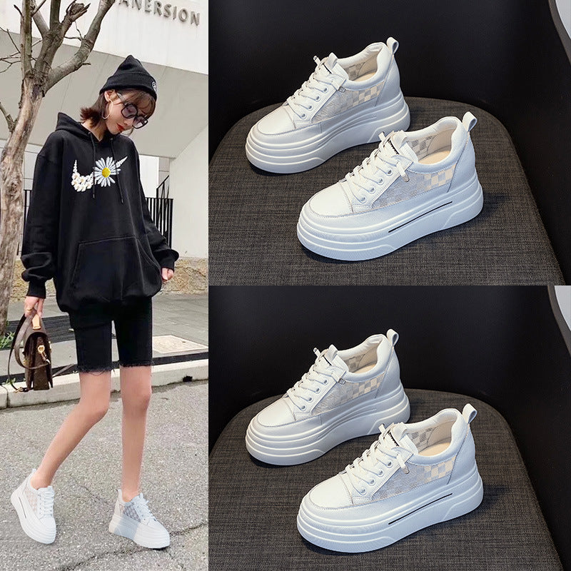 Women's Fashionable Summer Chessboard Plaid Breathable Board Thick Bottom Height Increasing Women's Sports Shoes