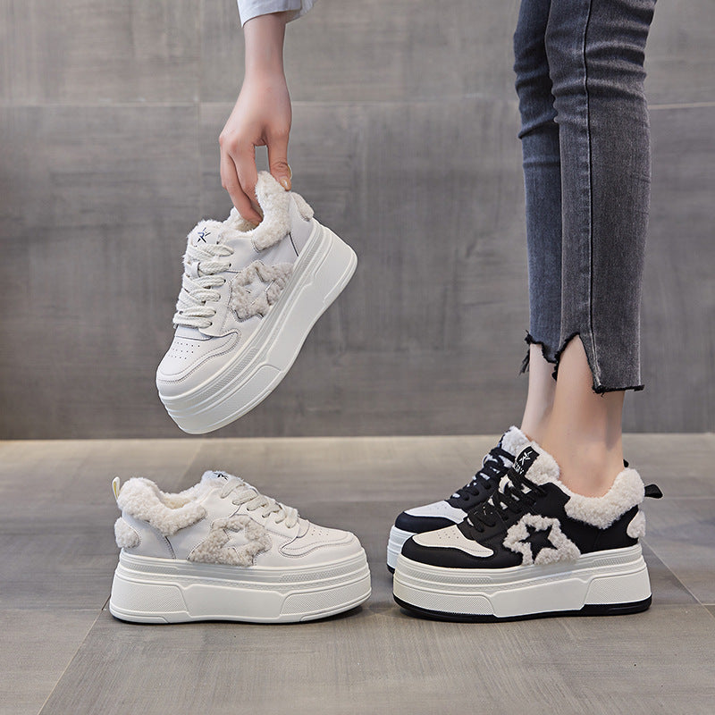 Women's Fashionable Fleece-lined Fluffy Platform Inner Height Women's Shoes