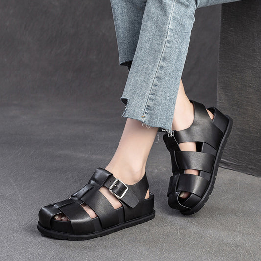 Women's Toe Hollow Breathable Platform Buckle Roman Sandals