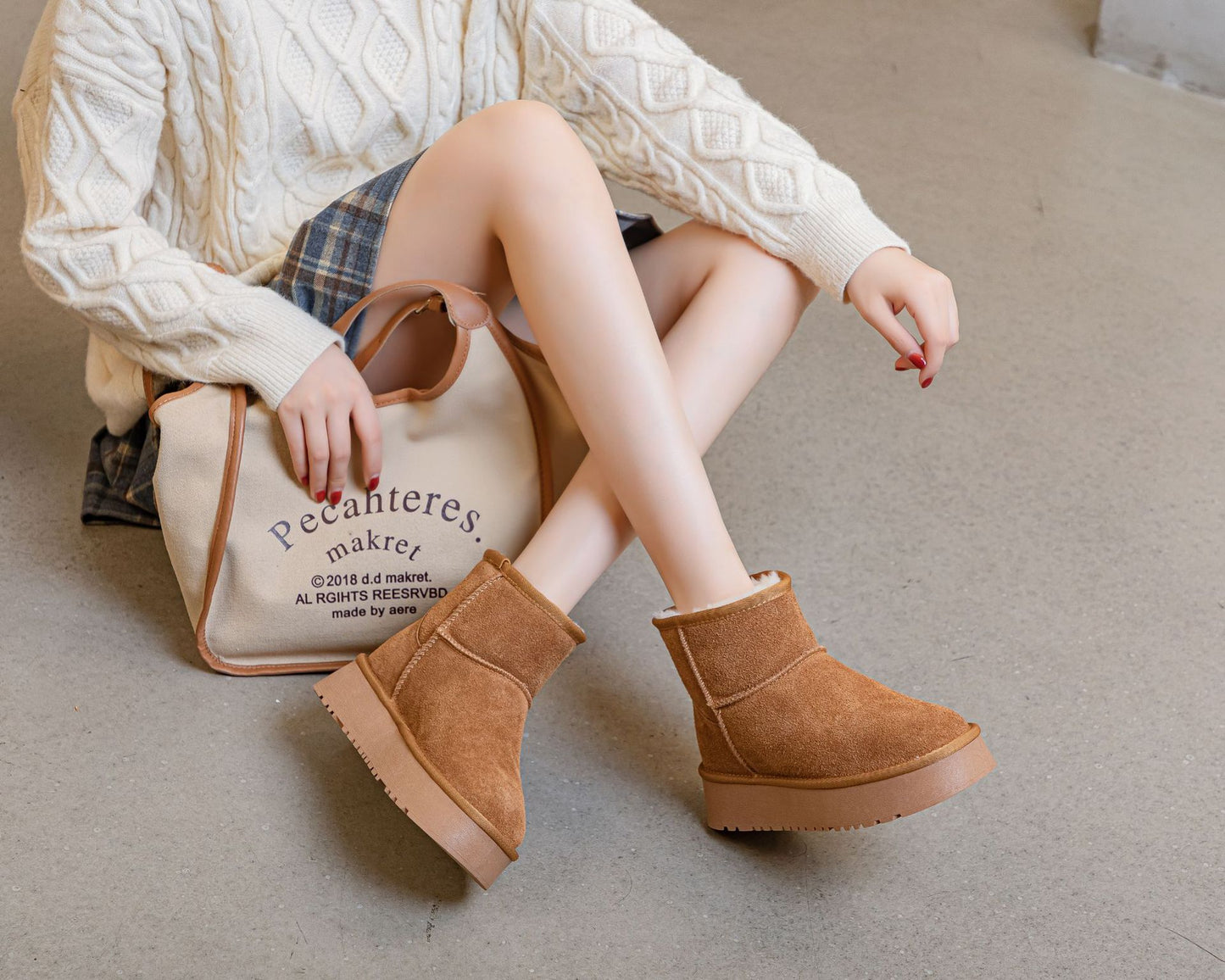 Women's Platform Winter Fur Integrated Genuine Warm Boots