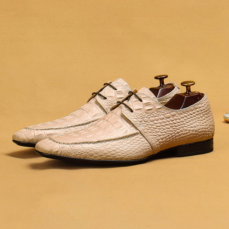Men's Crocodile Pattern Genuine Business Derby British Leather Shoes