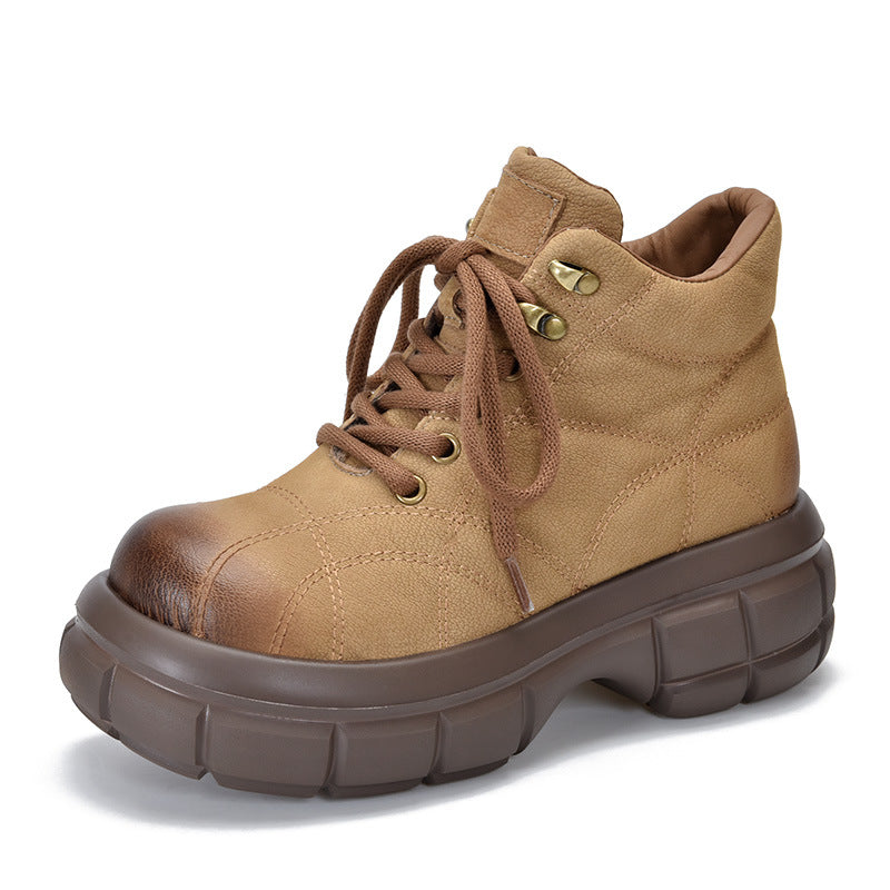 Brown Wear Fleece-lined Platform Ankle Design Boots