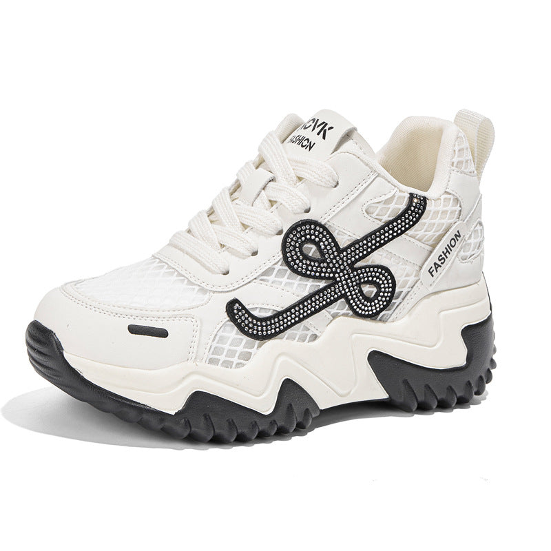 Women's Platform Mesh Surface Dad Korean Rhinestone Sneakers