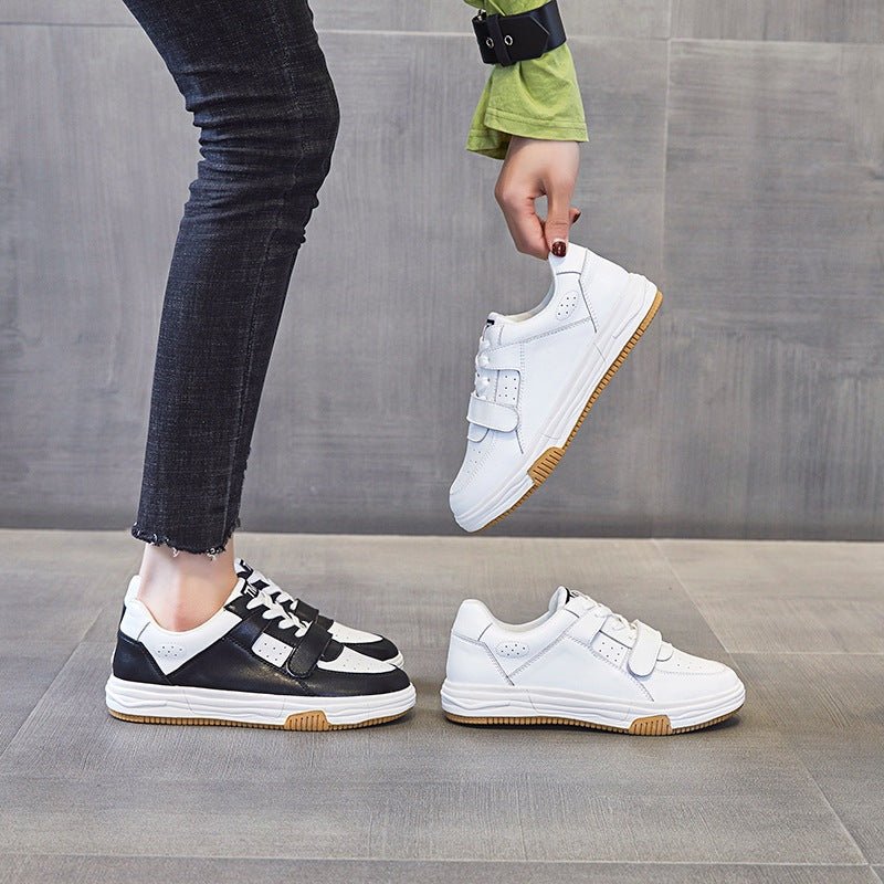 Women's White Flat Plus Size Oversized Velcro Casual Shoes