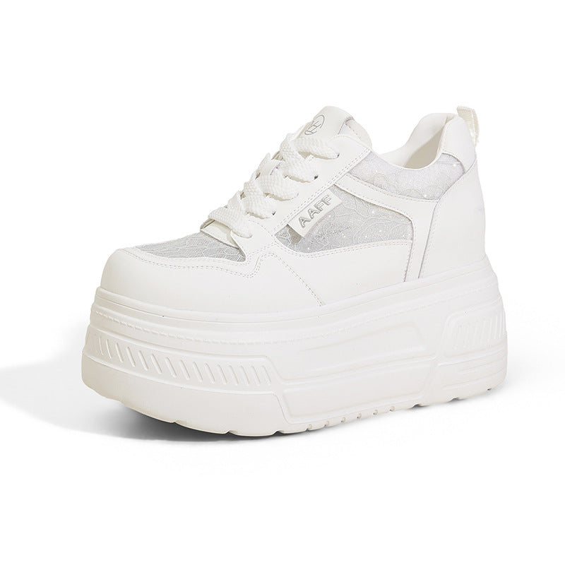 Women's White Summer Platform Board Chic Breathable Empty Mesh Versatile Height Women's Casual Shoes