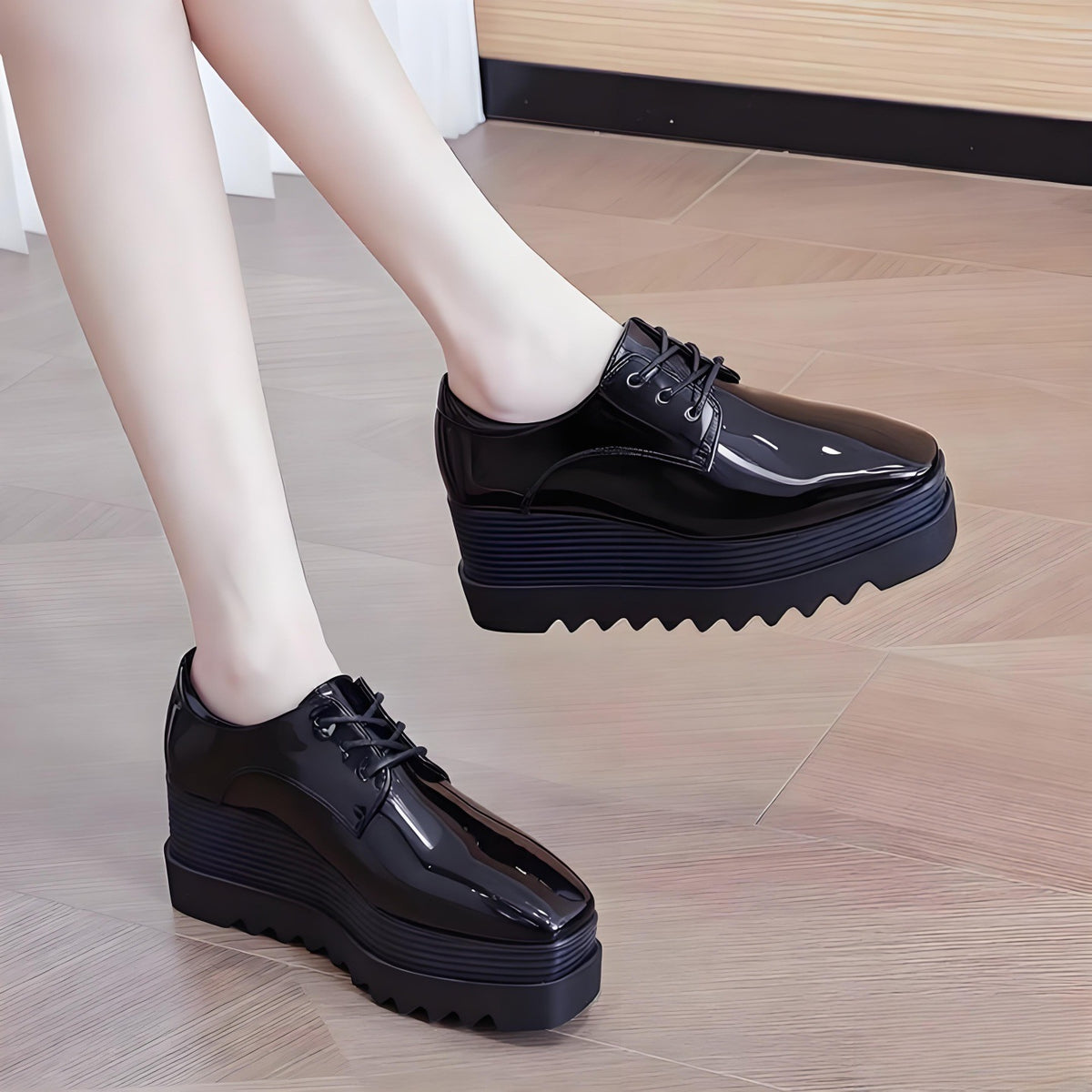 Women's Autumn British Style Square Toe Patent Women's Casual Shoes