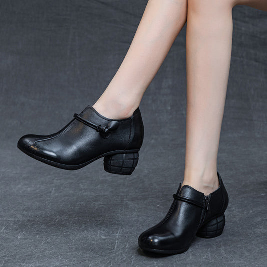 Women's Mouth Pumps Thick Mid Soft Bottom Retro Casual Shoes