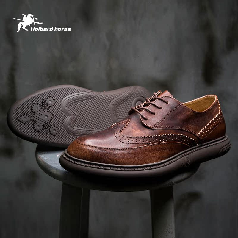 Men's Korean Genuine Style Retro Brogue British Men's Shoes
