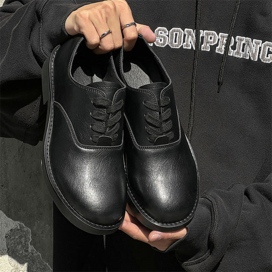 Men's Wear Business Round Head Height Increasing Soft Leather Shoes