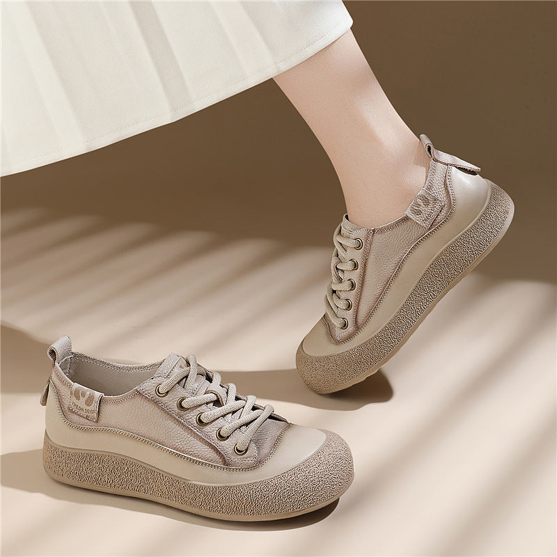 Women's Layer Cowhide Genuine Vintage Skateboard Trendy Sneakers