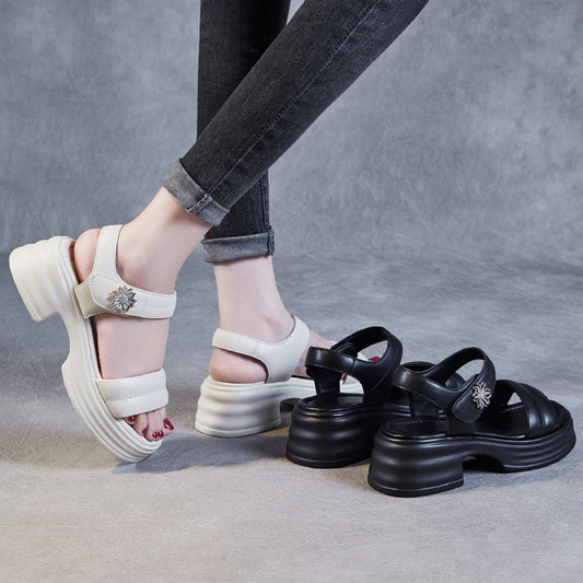 Women's Summer Genuine Black Strip Sports Platform Sandals