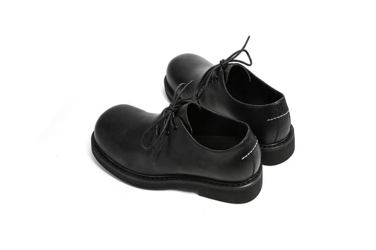 Men's Embroidery Big Head Niche High-grade Black Leather Shoes