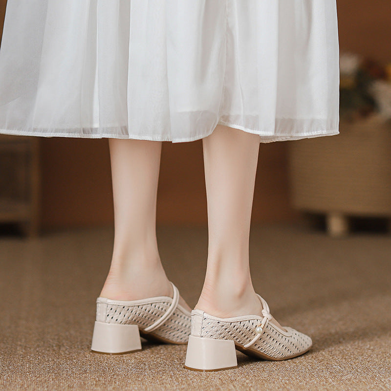 Women's Toe Box Half Summer Small Height Heels