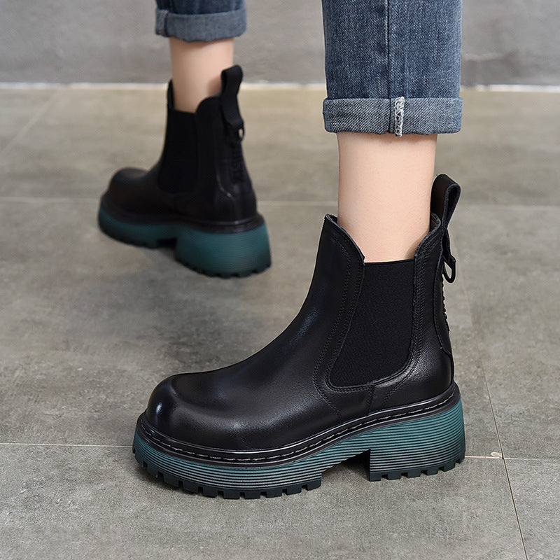 Activity Price First Layer Cowhide Chelsea Short Round Head Boots