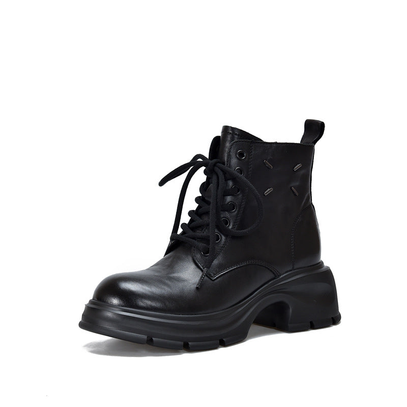 Women's Grip Pattern Top Layer Cowhide Platform Martin Boots