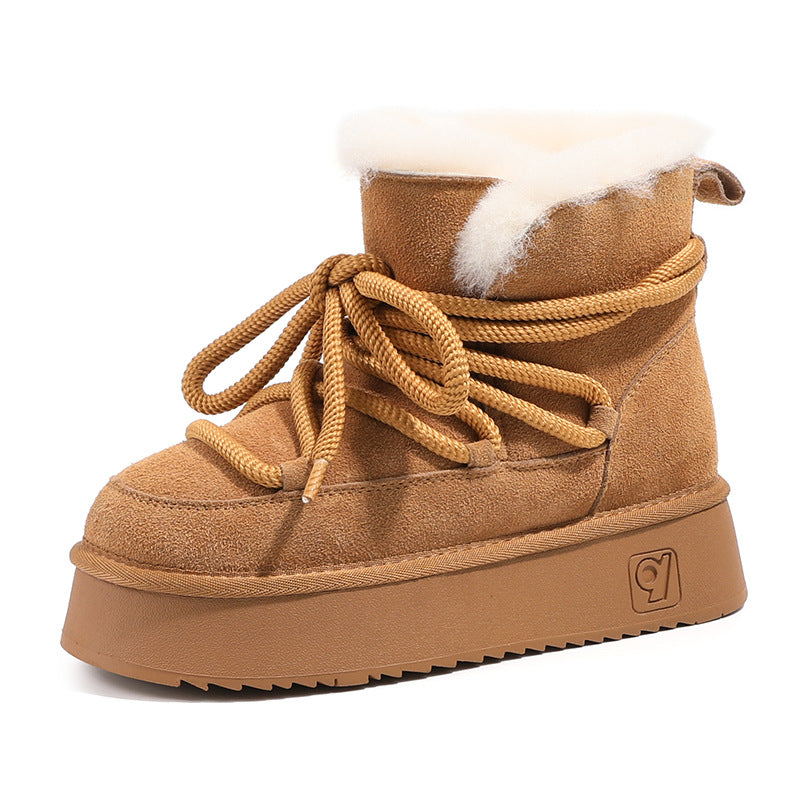 Women's Bottom Fashion Winter Double Face Wool Low Snow Boots