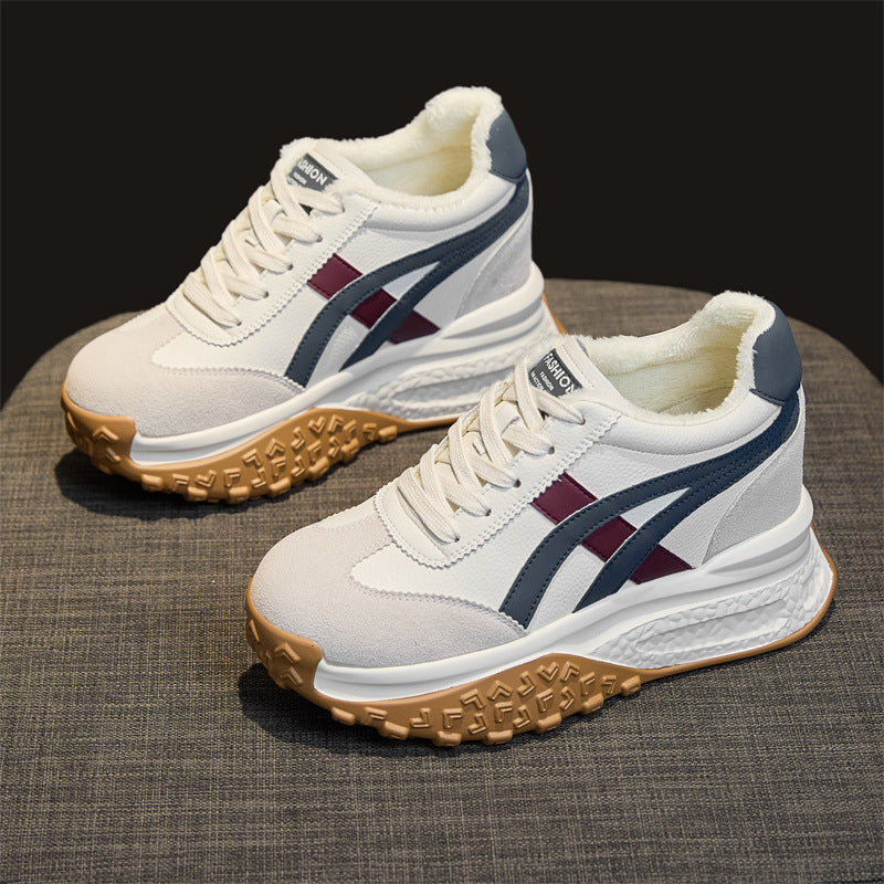 Women's Fleece-lined Warm White Thick Sole Height Increasing Insole Dad Winter Sneakers