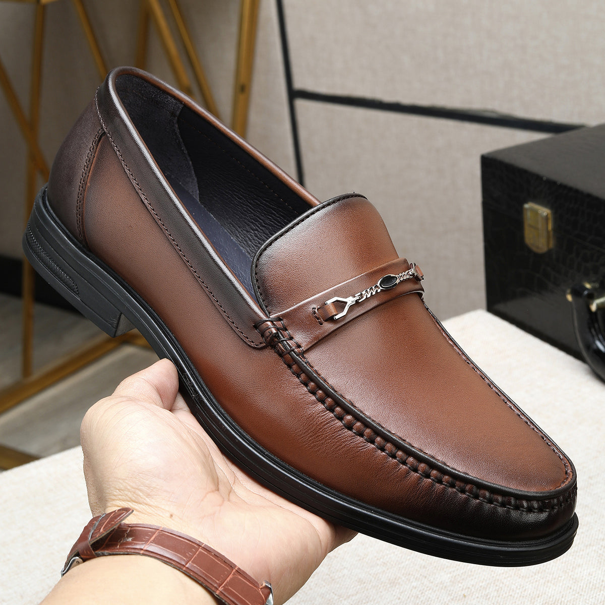 Men's Boutique Spring Genuine Slip On Low Men's Business Leather Shoes