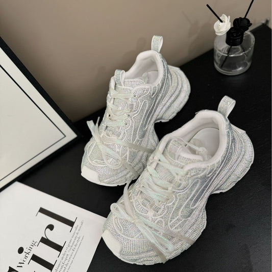 Women's Starry Rhinestone Platform Dad Spring Fashionable Casual Shoes