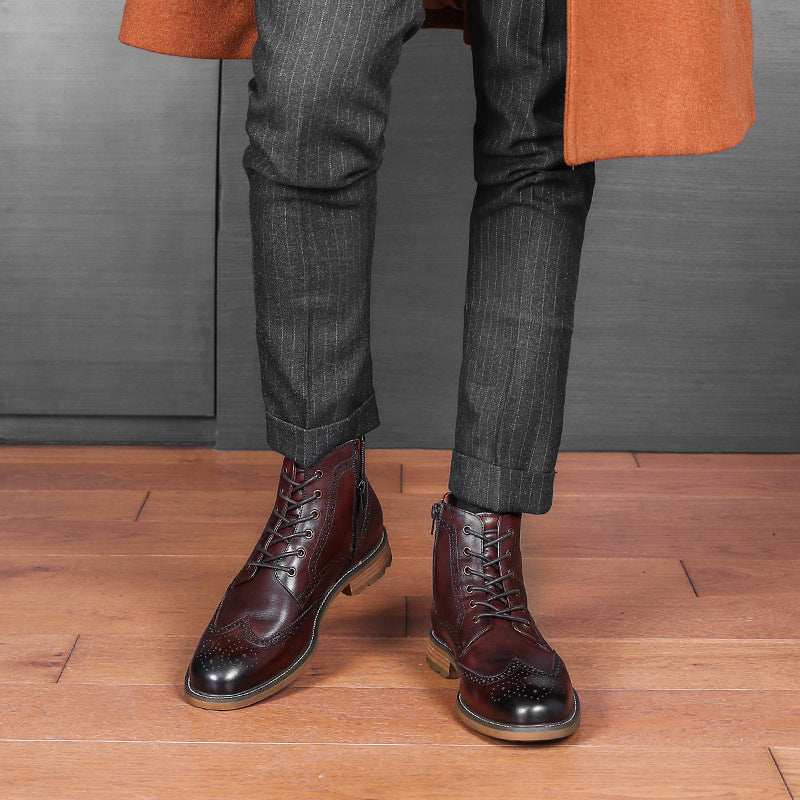 Men's Martin British Business Winter Fleece-lined Brogue Leather Shoes