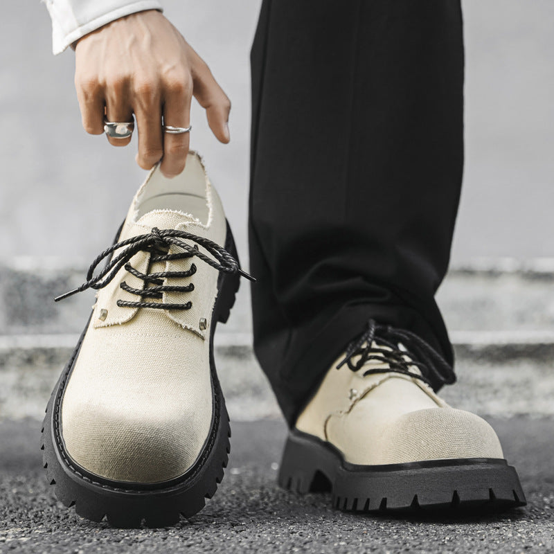 Men's Tooling Derby Big Head Summer Breathable British Style Thick Leather Shoes