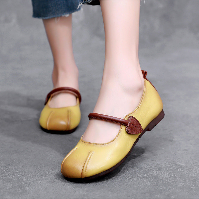 Women's Cowhide Soft Sole Buckle Square Head Authentic Comfortable Casual Shoes