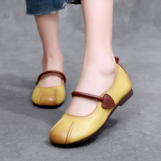 Women's Cowhide Soft Sole Buckle Square Head Authentic Comfortable Casual Shoes