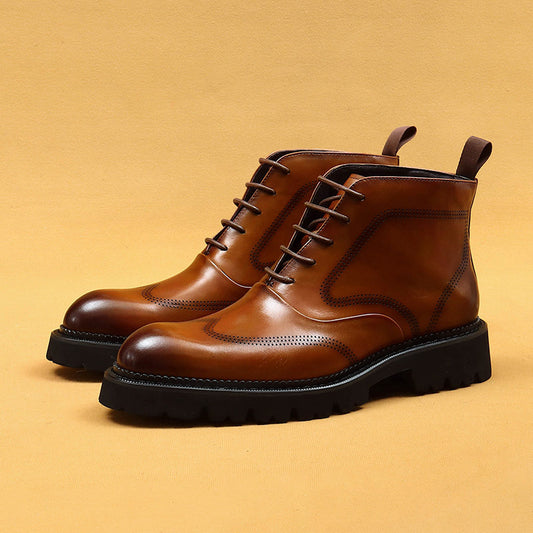 Men's British Style Real Lining Thick Bottom Boots