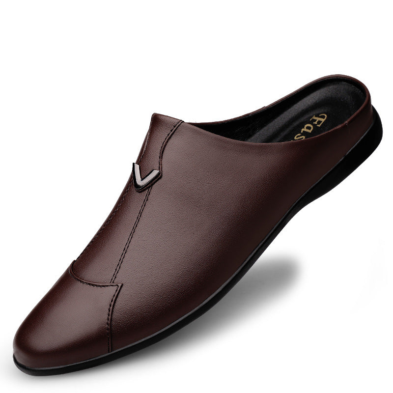 Men's Cattlehide Fashion Leisure Slip On Pumps Hollow Flat Sandals