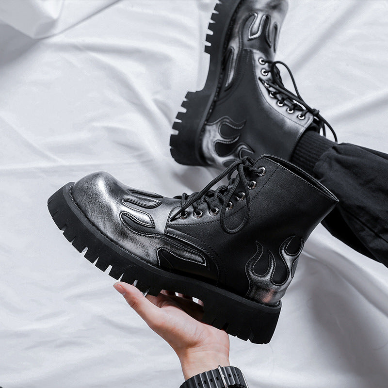 Men's Niche Trendy Flame Martin Thick-soled Ankle Boots