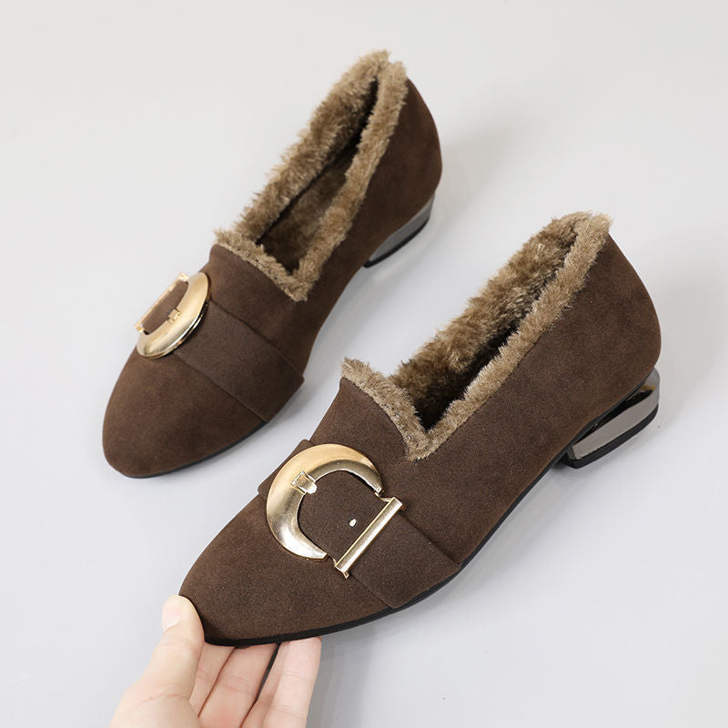 Winter Cotton Slip-on Fleece-lined Flat Bottom Casual Shoes