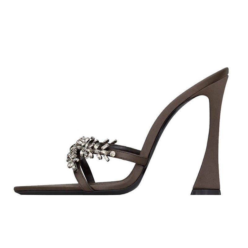 Women's French Rhinestone Summer Cross Strap High Heels