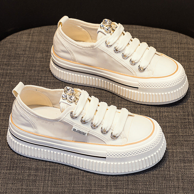 Women's White Platform Summer Versatile Mesh Leisure Rhinestone Women's Sports Shoes