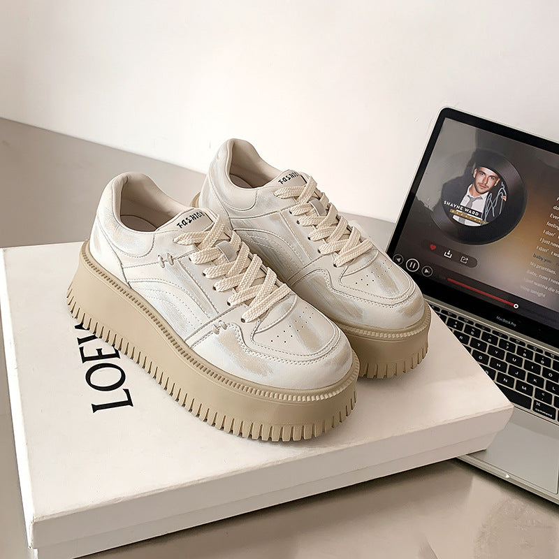 Women's Cowhide Height Increasing Breathable Spring Platform Sneakers