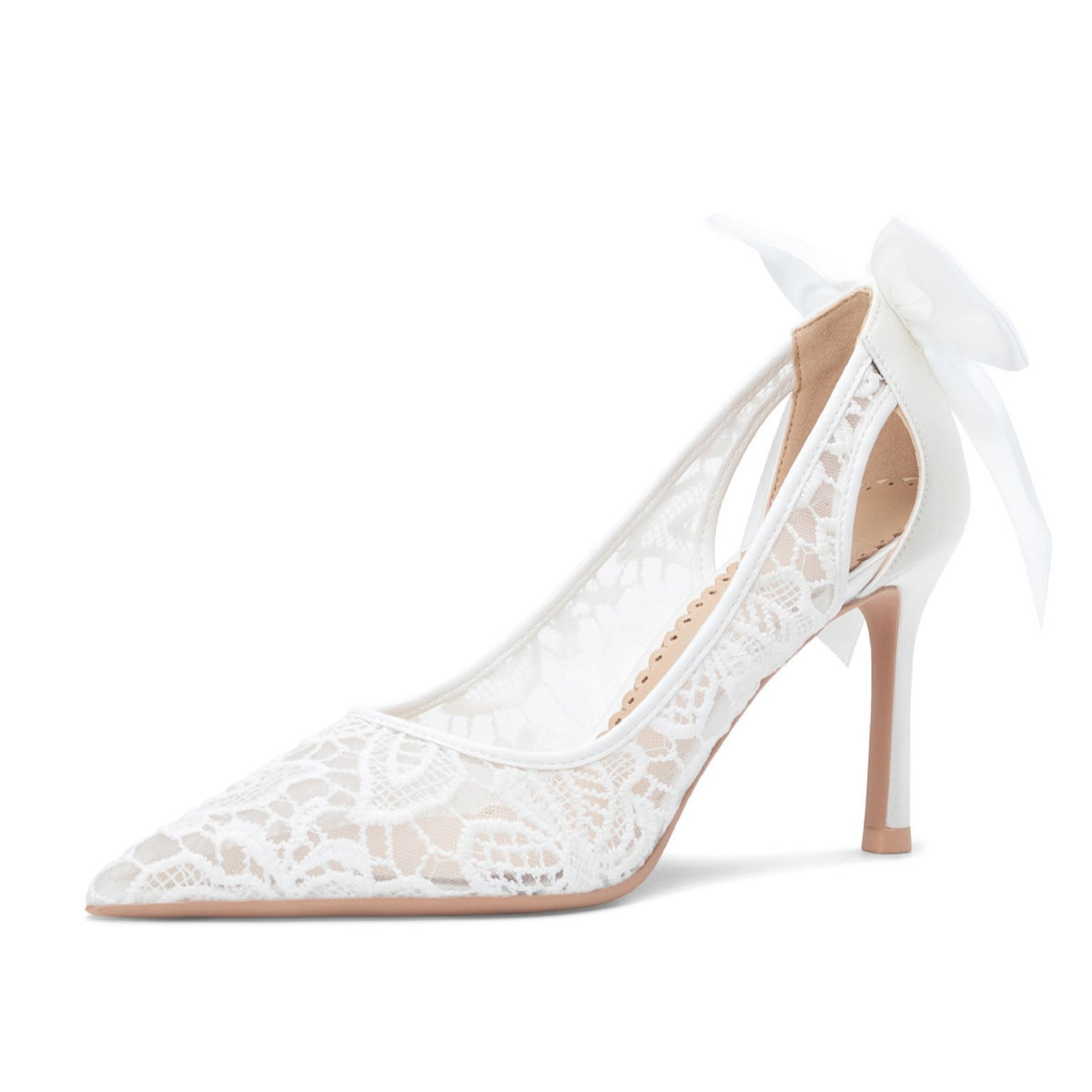 Milk Silk Hollow Wedding Pointed Stiletto Bridal Heels