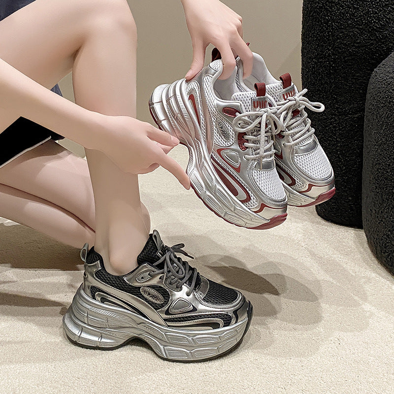 Women's Platform Heightened Daddy Couple Leisure Rhinestone Sneakers