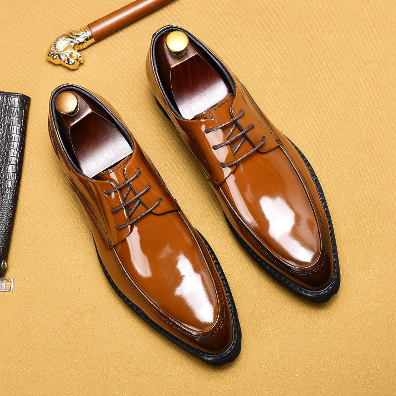 Men's Medium Bright Business Pointed Toe Platform Leather Shoes