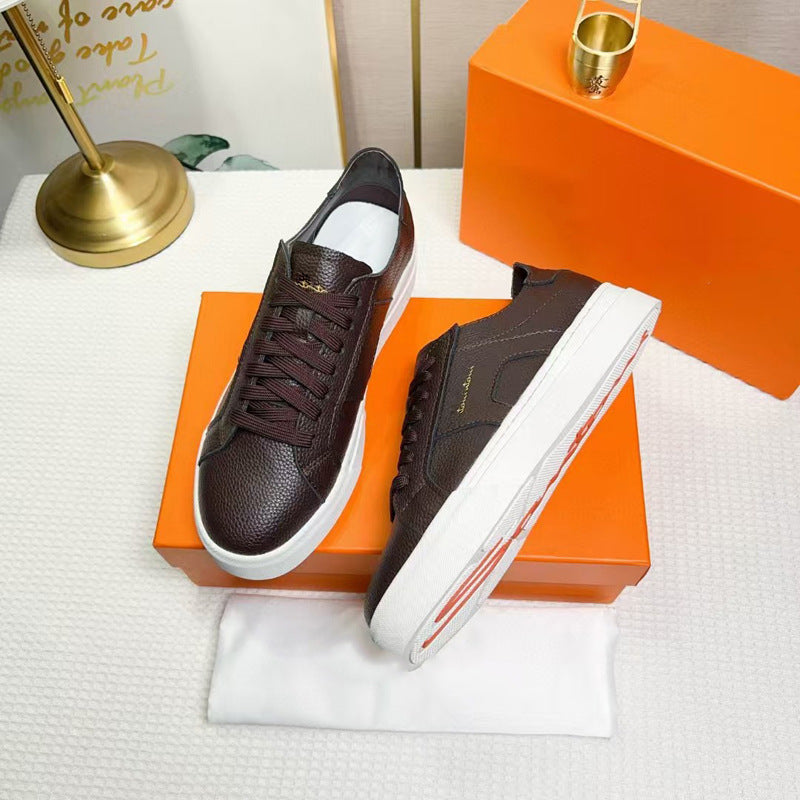 Men's Calfskin Color Matching Lace Up Comfort Sneakers