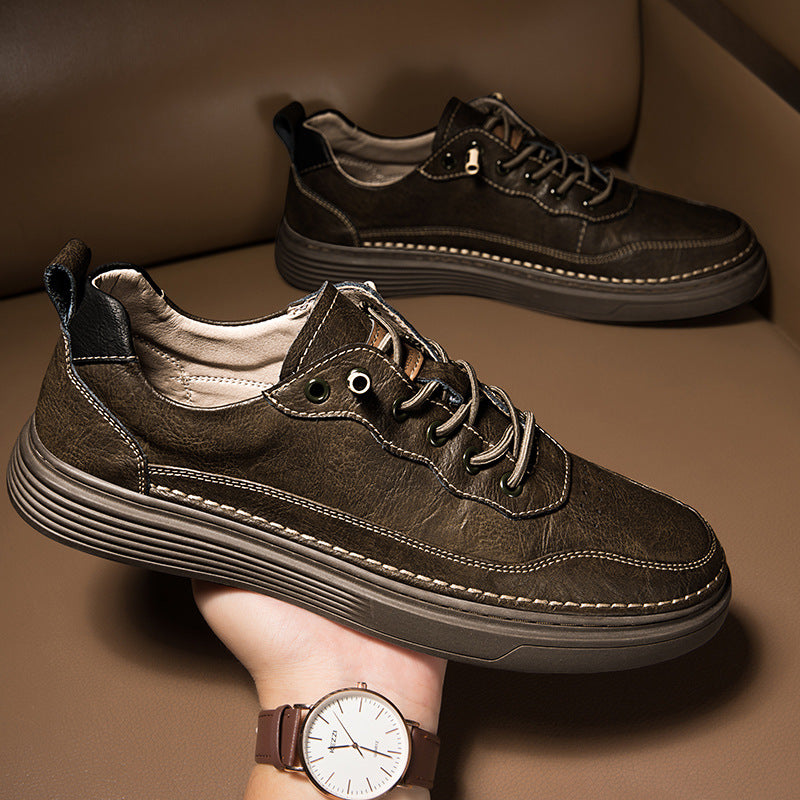 Men's Sports Cowhide Flat Korean Style Plus Sneakers