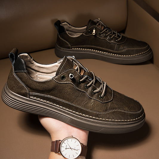 Men's Sports Cowhide Flat Korean Style Plus Sneakers
