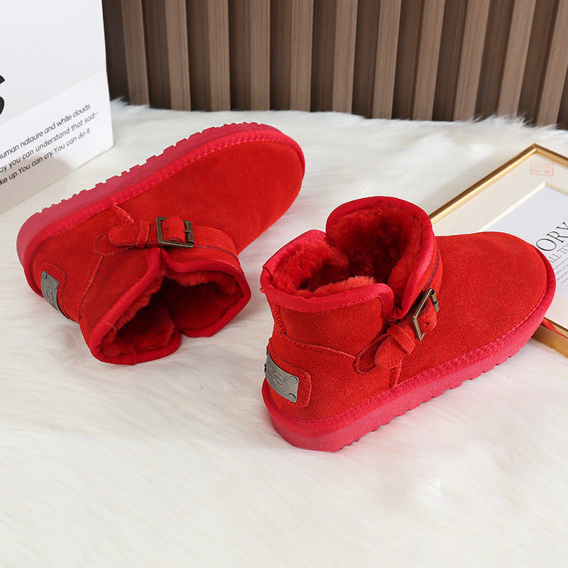 Red With Veet Lining Thickening Thermal Cotton Short Tube Snow Boots
