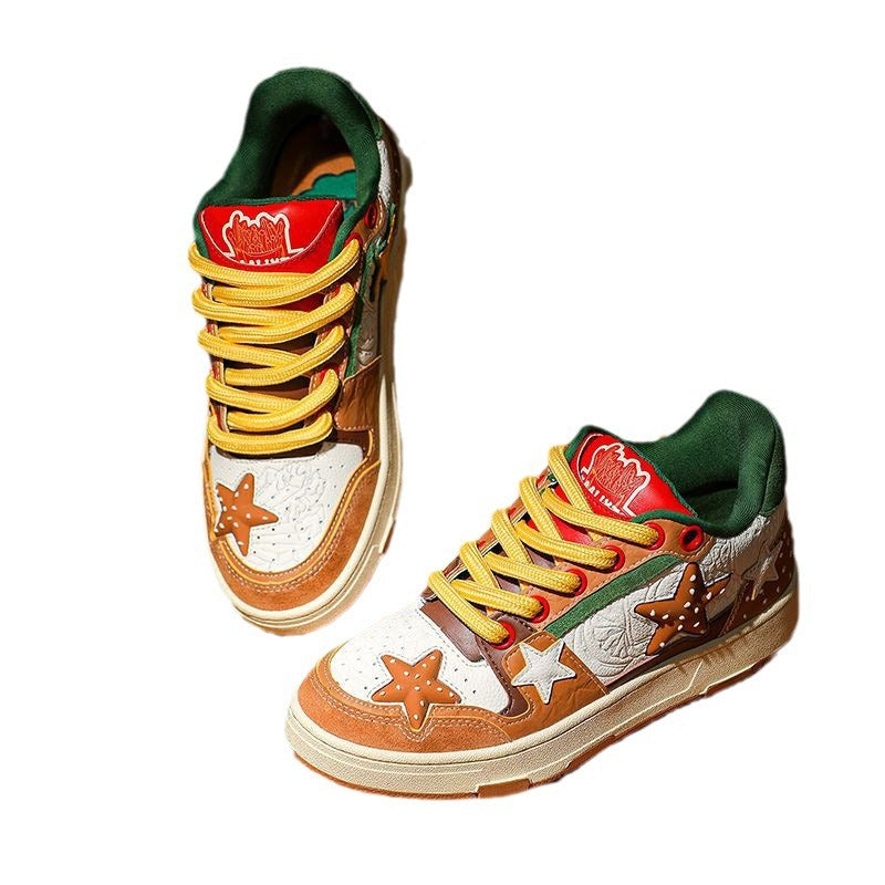 Women's & Men's Fashion Joint Burger Star Platform Low-cut Sneakers