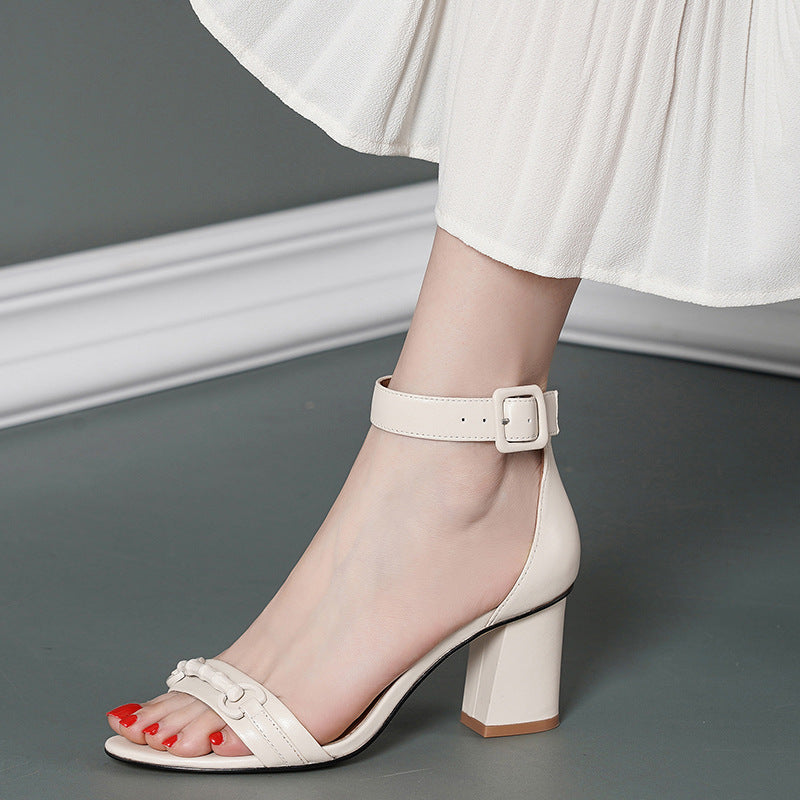 Women's Classic Buckle High Pointed Toe Chunky Heels